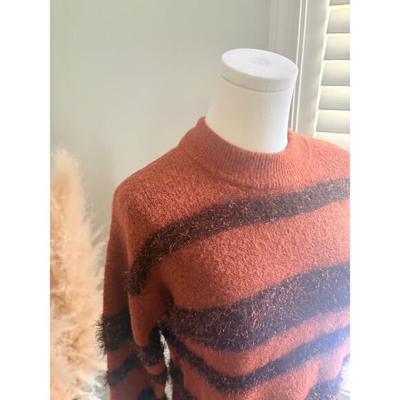 Madewell Metallic Tinsel Stripe Crewneck Sweater Womens XS Copper Holiday Party - Picture 6 of 11
